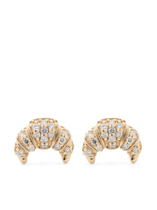 14k Yellow Gold Croissant Diamond Earrings