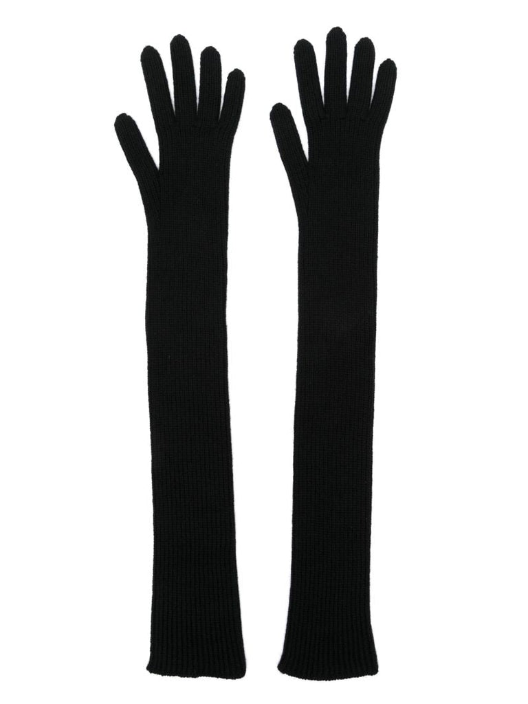 Black Long Virgin Wool Gloves