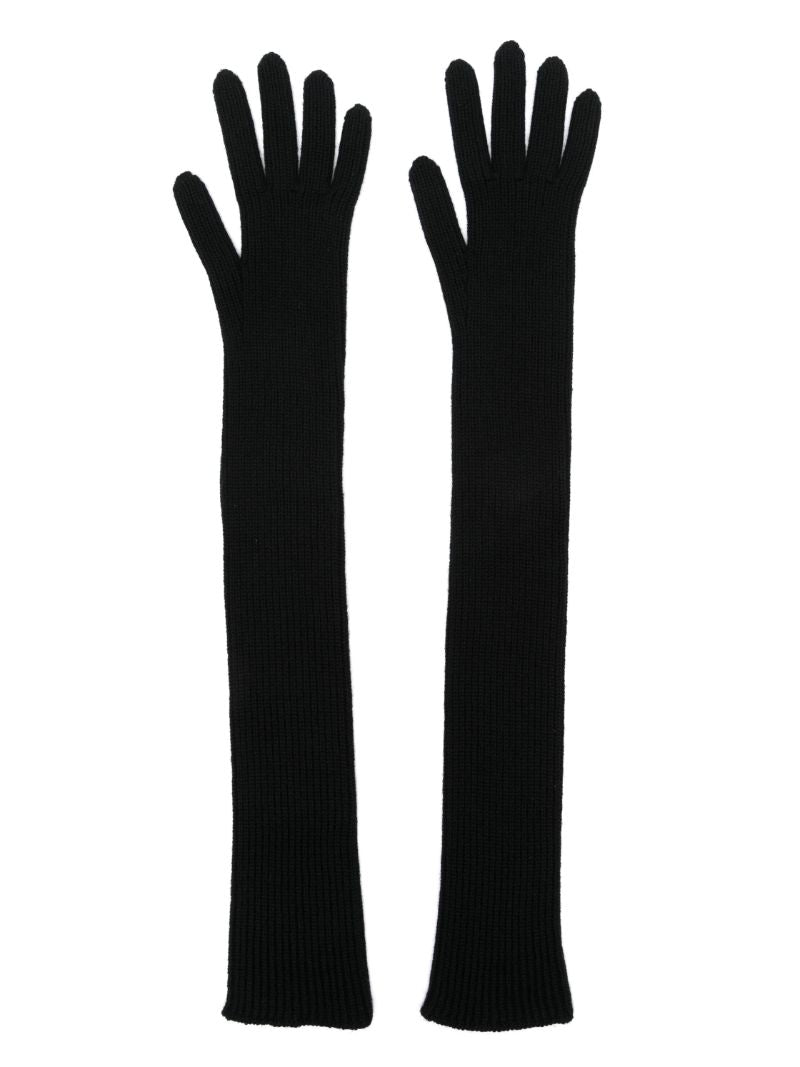 Black Long Virgin Wool Gloves