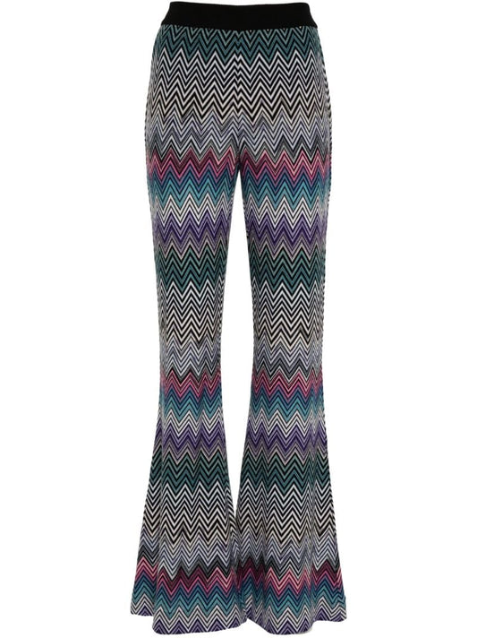 Blue Flared Zigzag Trousers