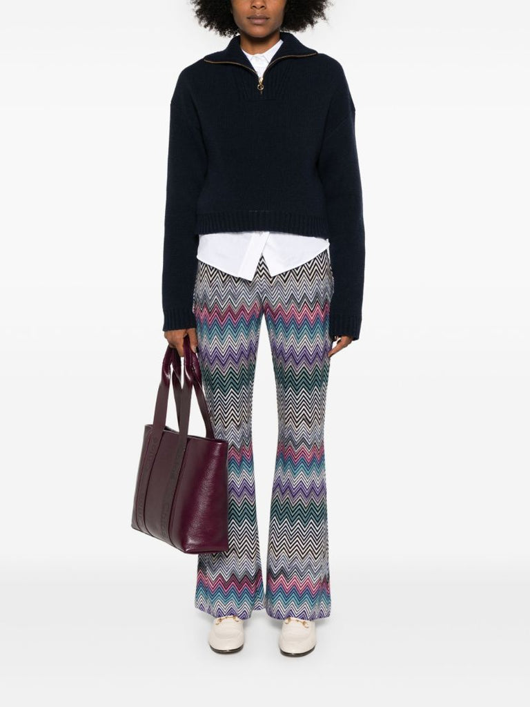 Blue Flared Zigzag Trousers