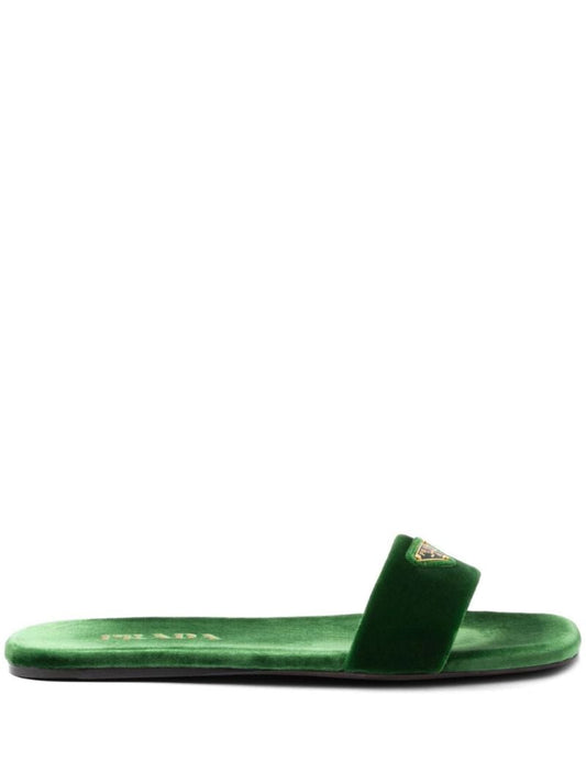 Green Triangle Logo Velvet Slides