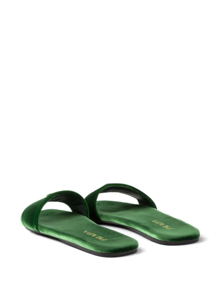 Green Triangle Logo Velvet Slides