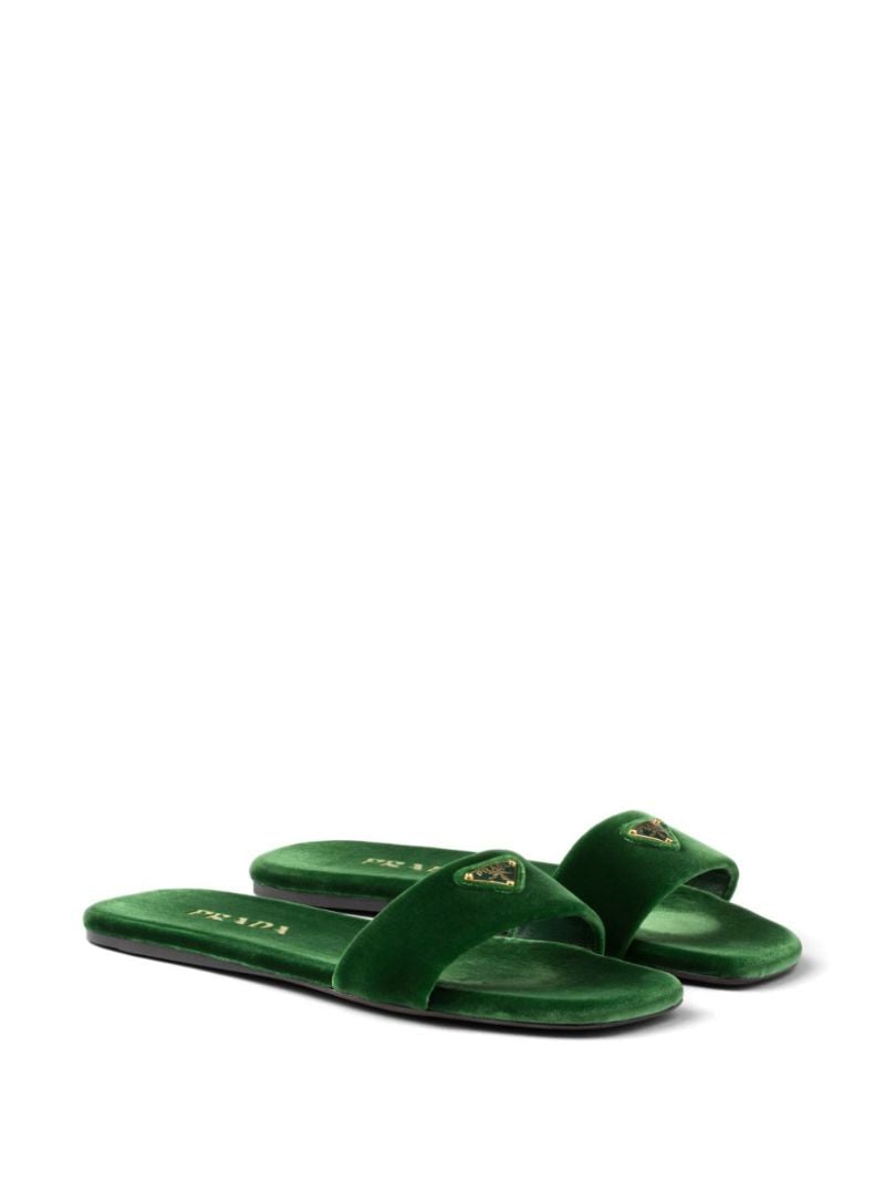 Green Triangle Logo Velvet Slides