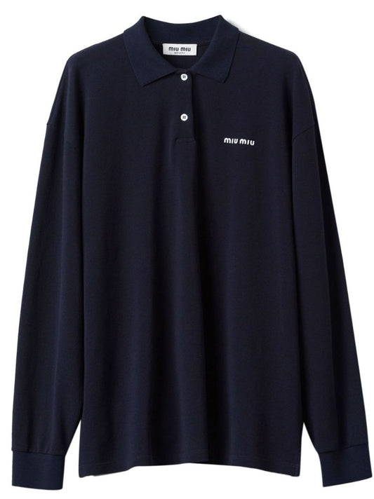 Blue Logo-embroidery Cotton Polo Shirt