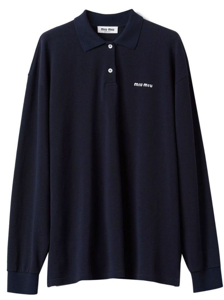Blue Logo-embroidery Cotton Polo Shirt