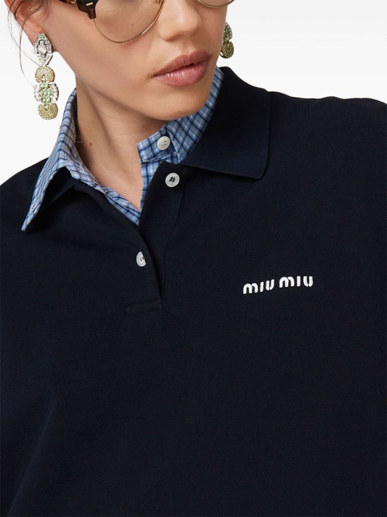 Blue Logo-embroidery Cotton Polo Shirt