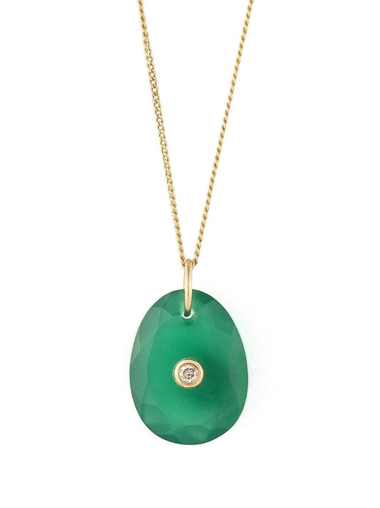 Gold Onyx Stone and Diamond Necklace
