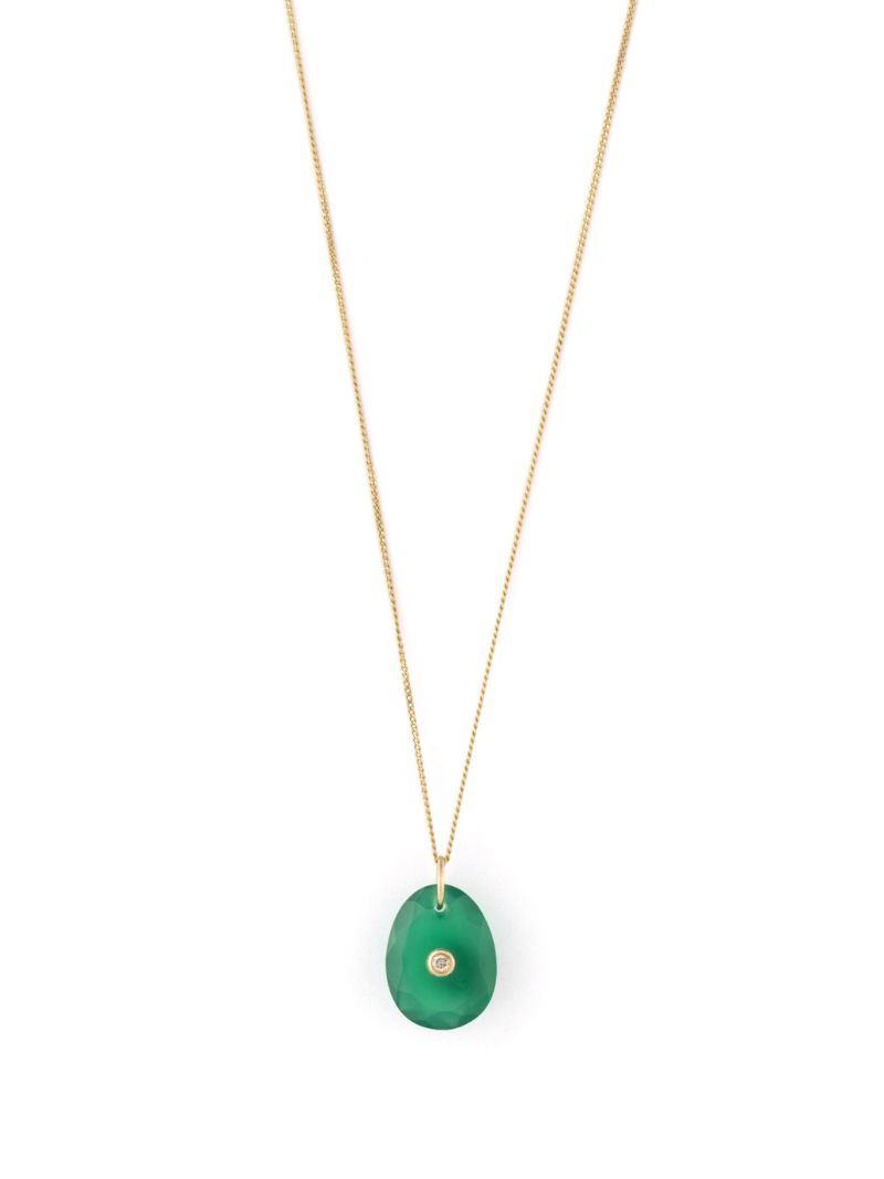 Gold Onyx Stone and Diamond Necklace