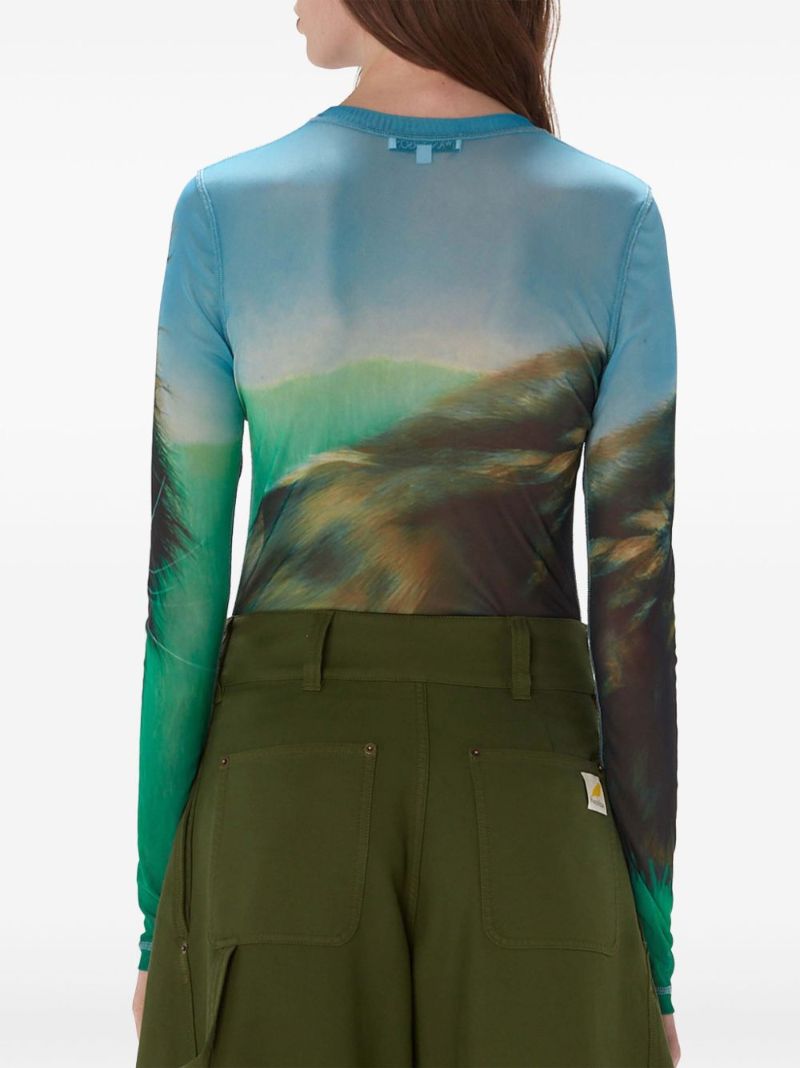 Blue Cat-print Sheer Top