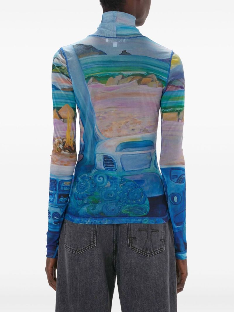 Blue Camper-print Sheer Top