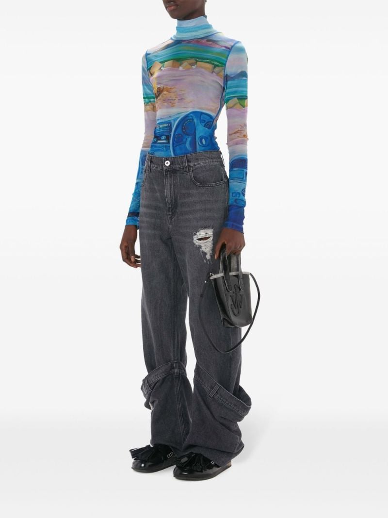 Blue Camper-print Sheer Top