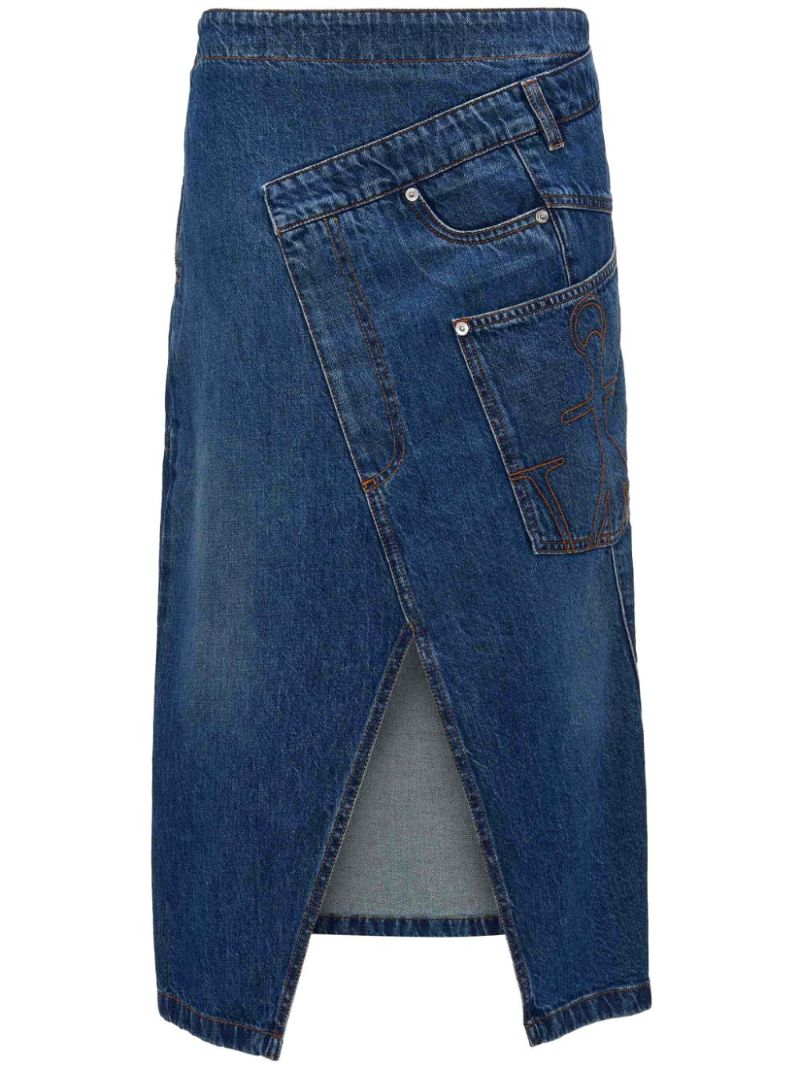 Blue Twisted Denim Midi Skirt