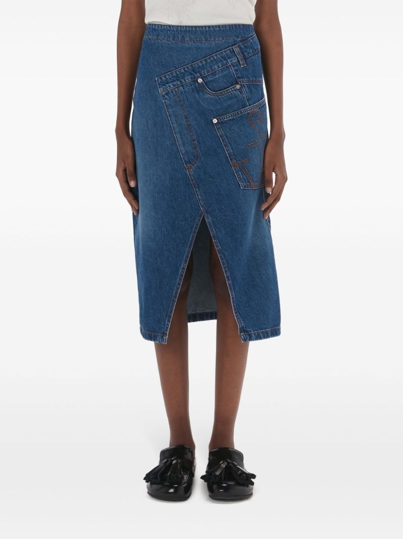 Blue Twisted Denim Midi Skirt