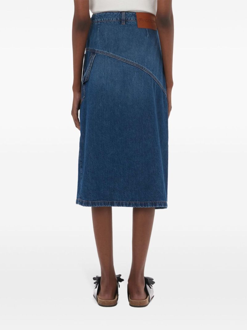 Blue Twisted Denim Midi Skirt