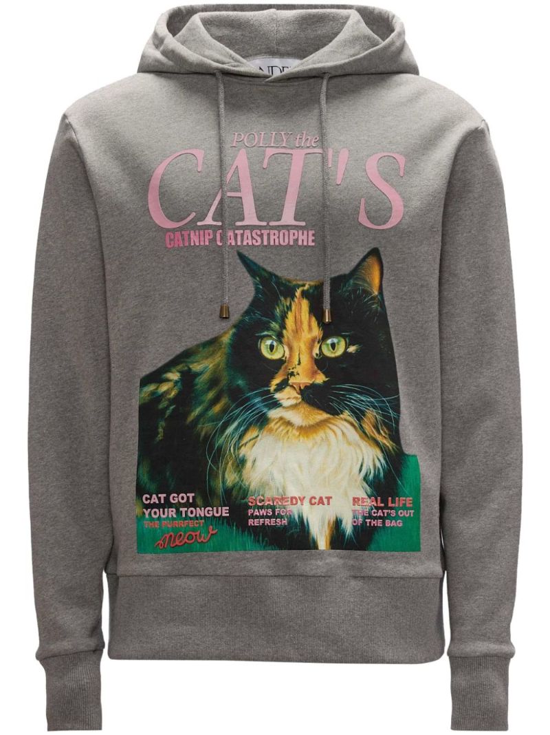 Grey Cat-print Organic Cotton Hoodie