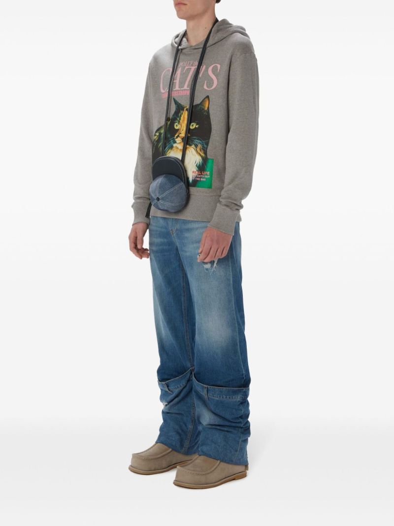 Grey Cat-print Organic Cotton Hoodie