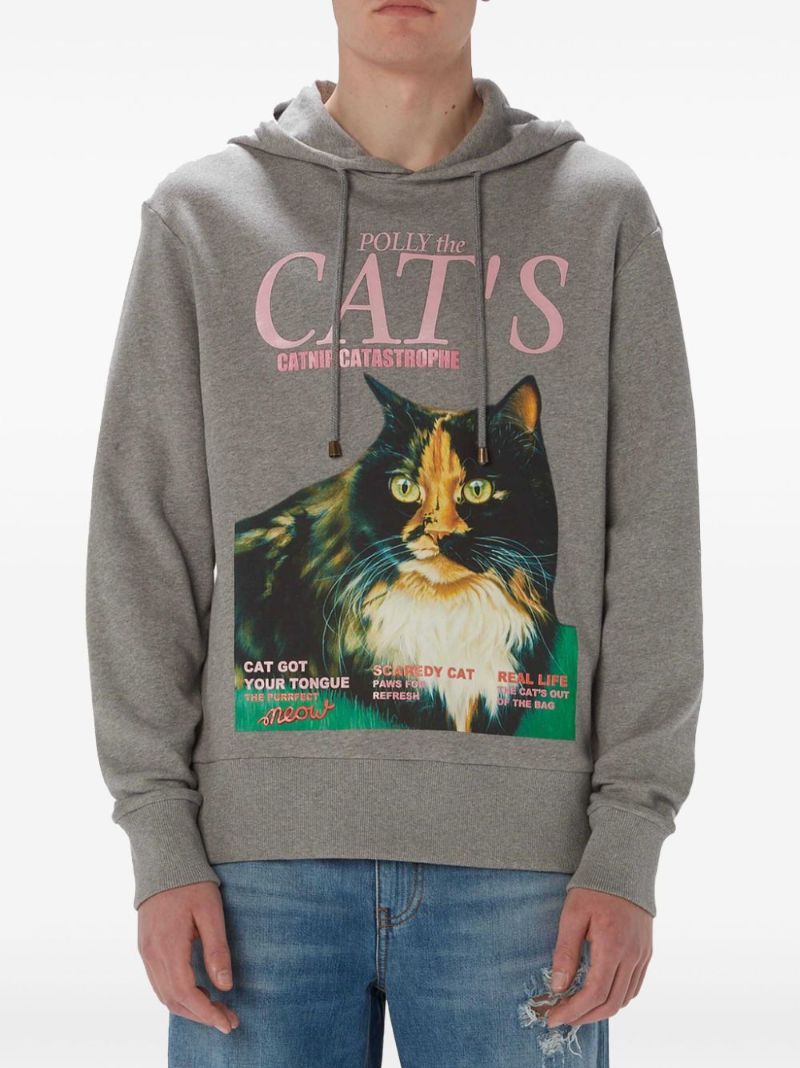 Grey Cat-print Organic Cotton Hoodie