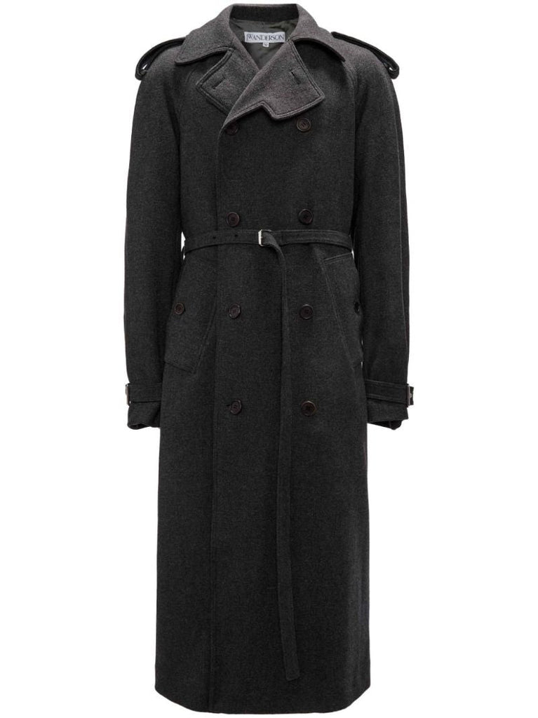 Grey Double-breasted Wool Trench Coat