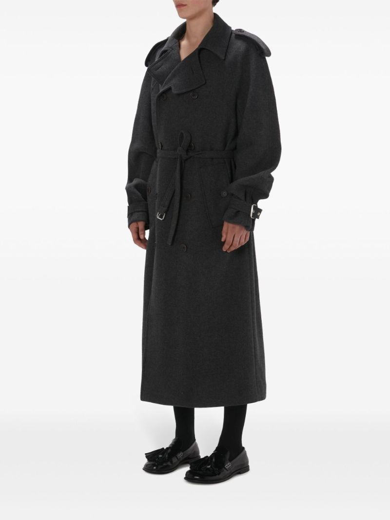 Grey Double-breasted Wool Trench Coat