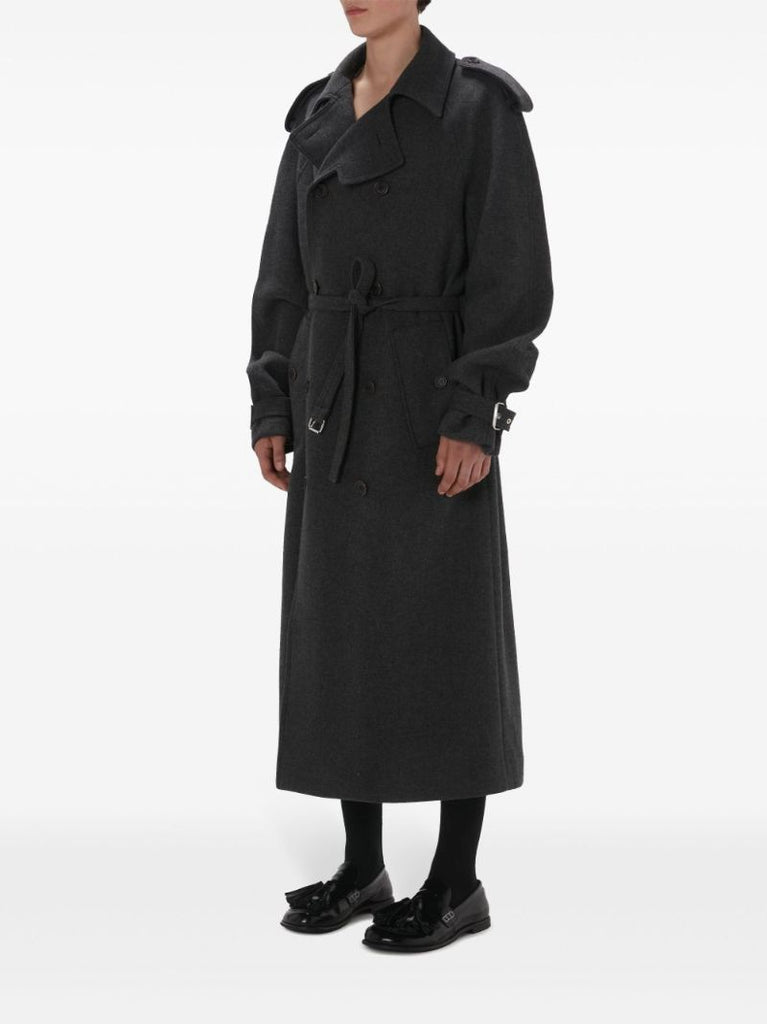 Grey Double-breasted Wool Trench Coat