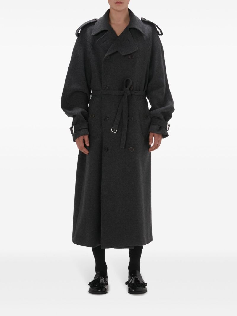 Grey Double-breasted Wool Trench Coat
