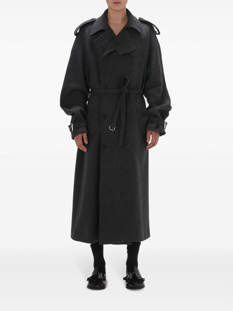 Grey Double-breasted Wool Trench Coat