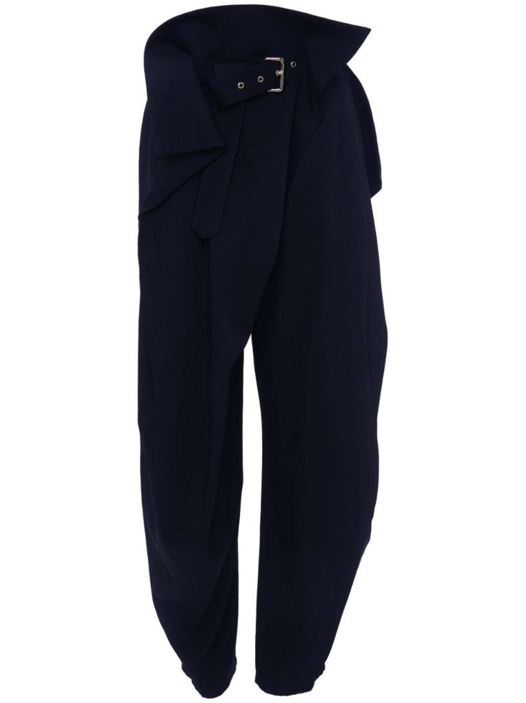 Black Fold Over Wool Trousers