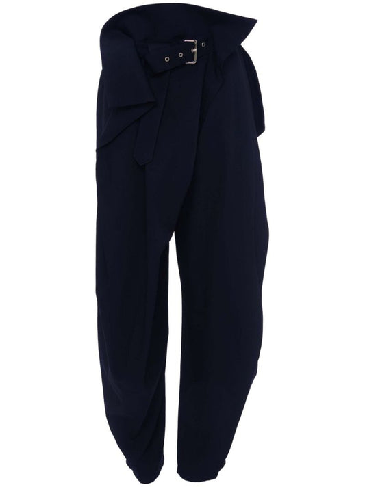 Black Fold Over Wool Trousers