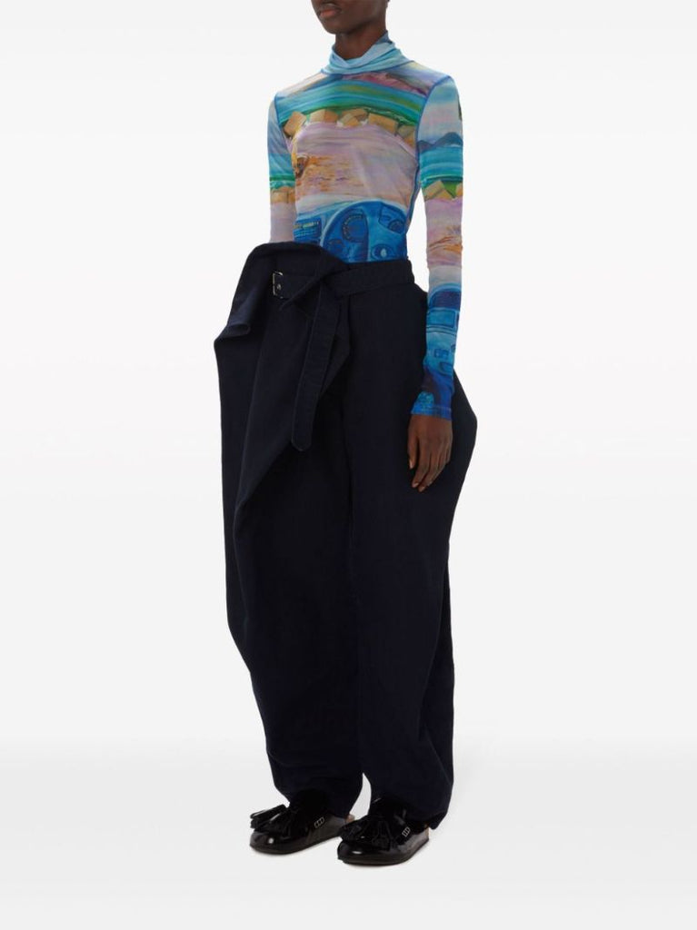 Black Fold Over Wool Trousers
