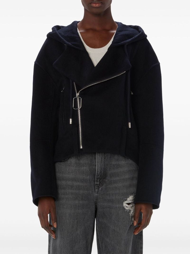 Blue Hooded Wool Biker Jacket