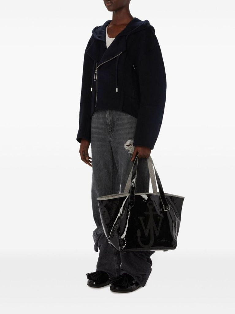 Blue Hooded Wool Biker Jacket