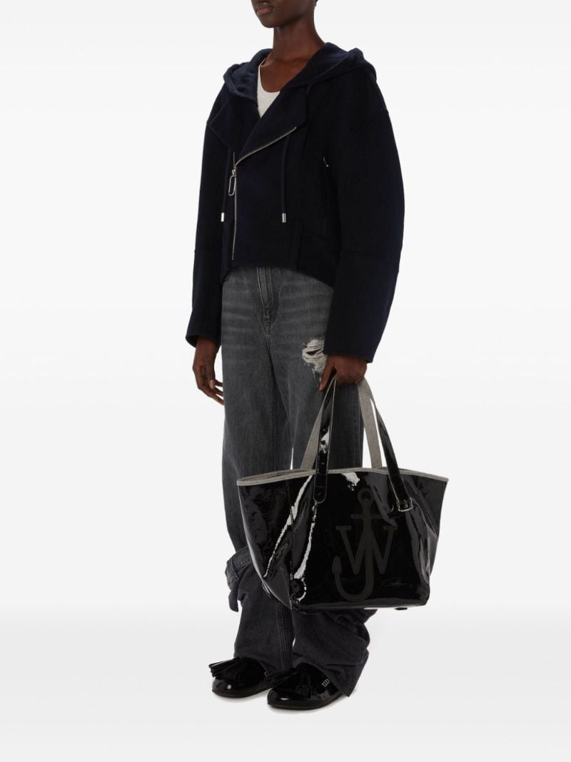 Blue Hooded Wool Biker Jacket