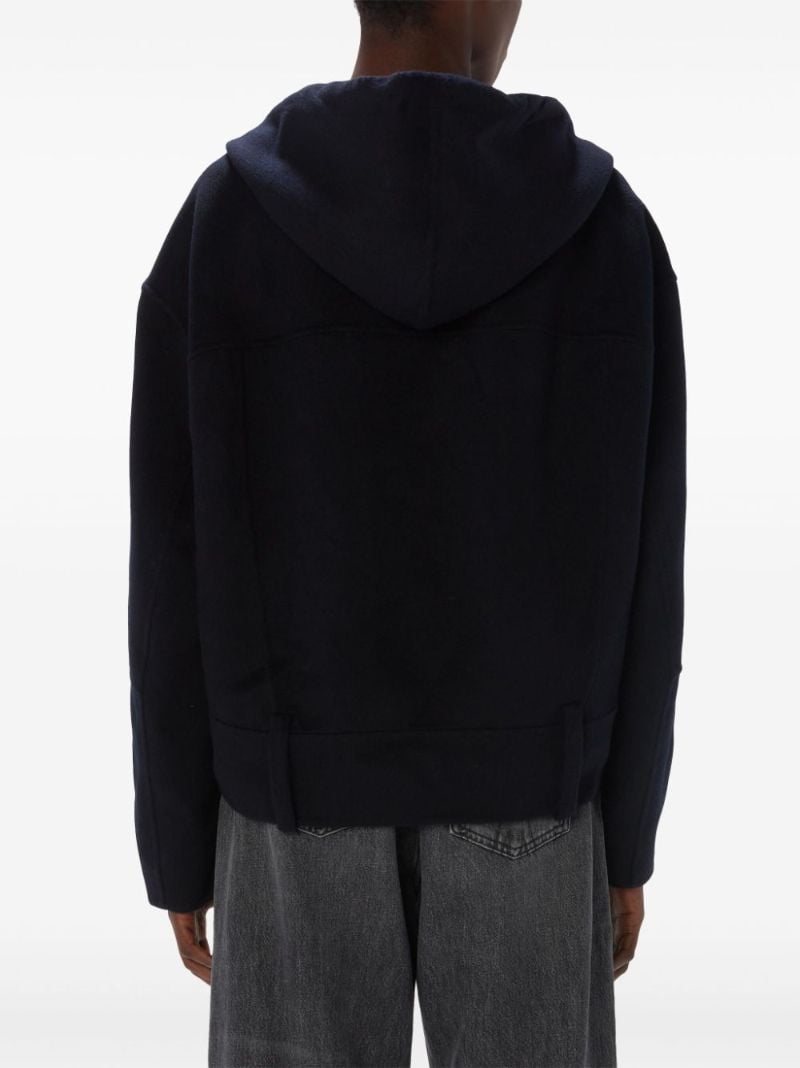 Blue Hooded Wool Biker Jacket