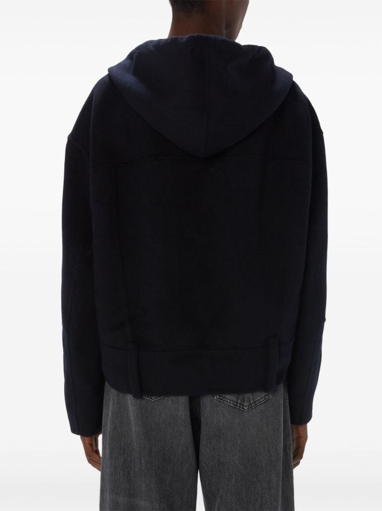 Blue Hooded Wool Biker Jacket