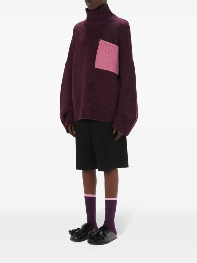 Purple Contrast Pocket Sweater