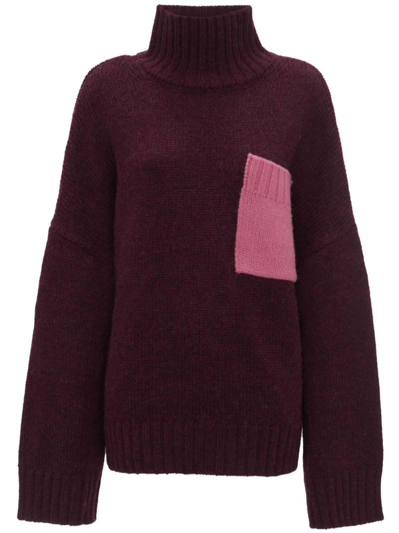 Purple Contrast Pocket Sweater