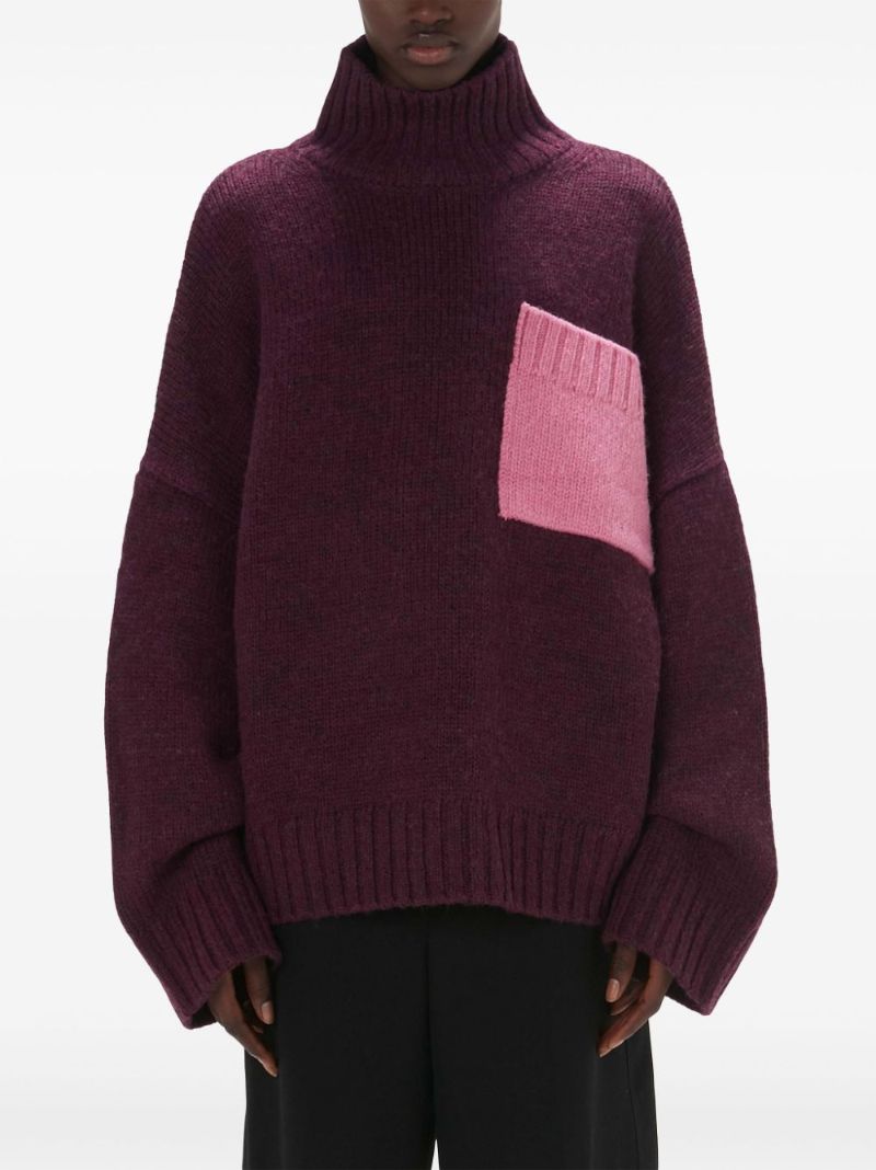 Purple Contrast Pocket Sweater