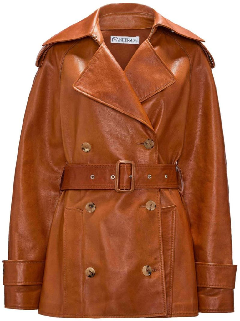 Brown Leather Trench Jacket