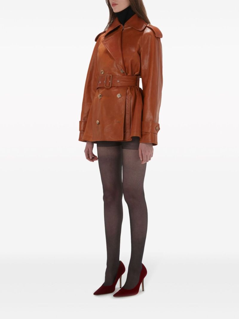 Brown Leather Trench Jacket