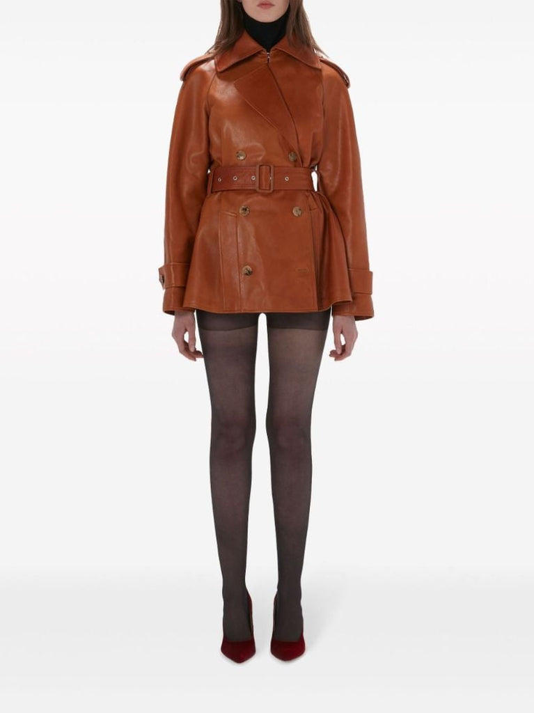 Brown Leather Trench Jacket