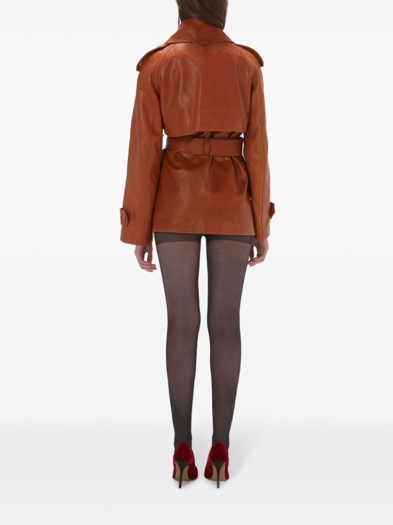 Brown Leather Trench Jacket