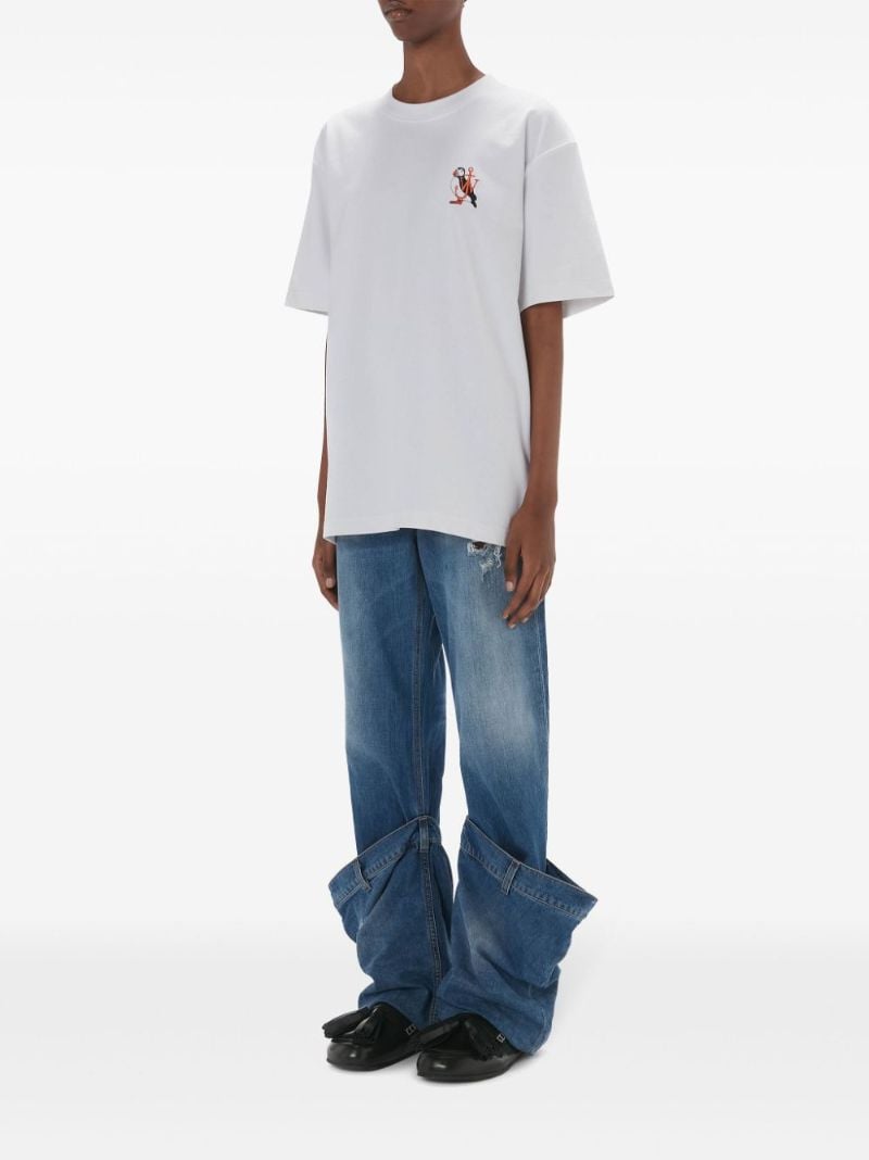 White Puffin-embroidered Organic Cotton T-shirt