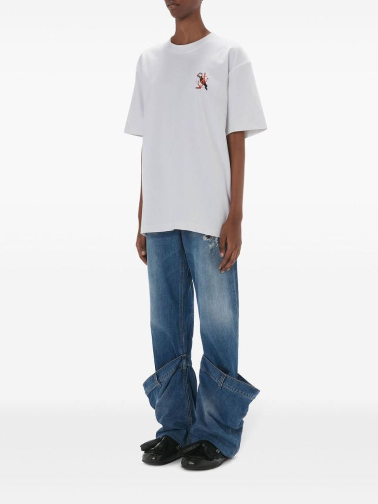 White Puffin-embroidered Organic Cotton T-shirt