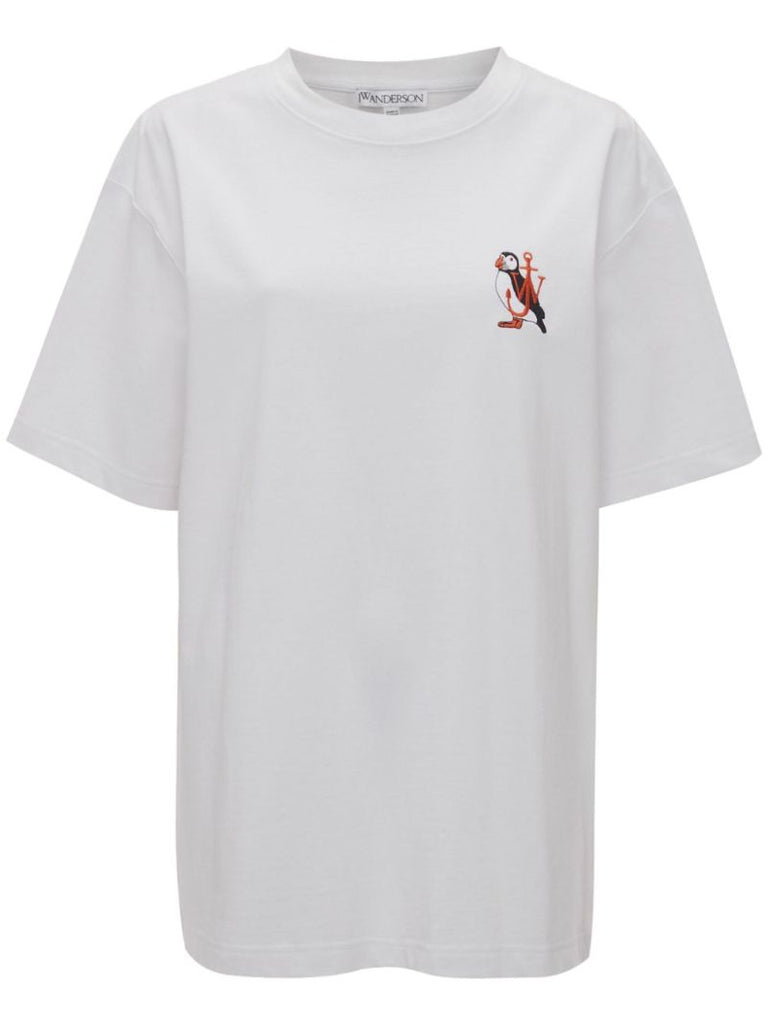 White Puffin-embroidered Organic Cotton T-shirt