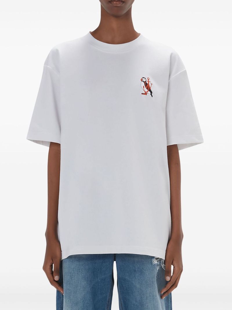 White Puffin-embroidered Organic Cotton T-shirt