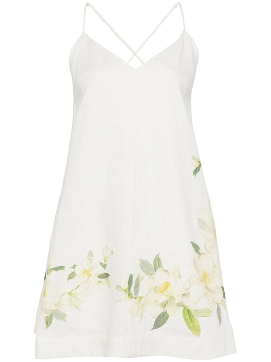 White Harmony Swing Linen Mini Dress