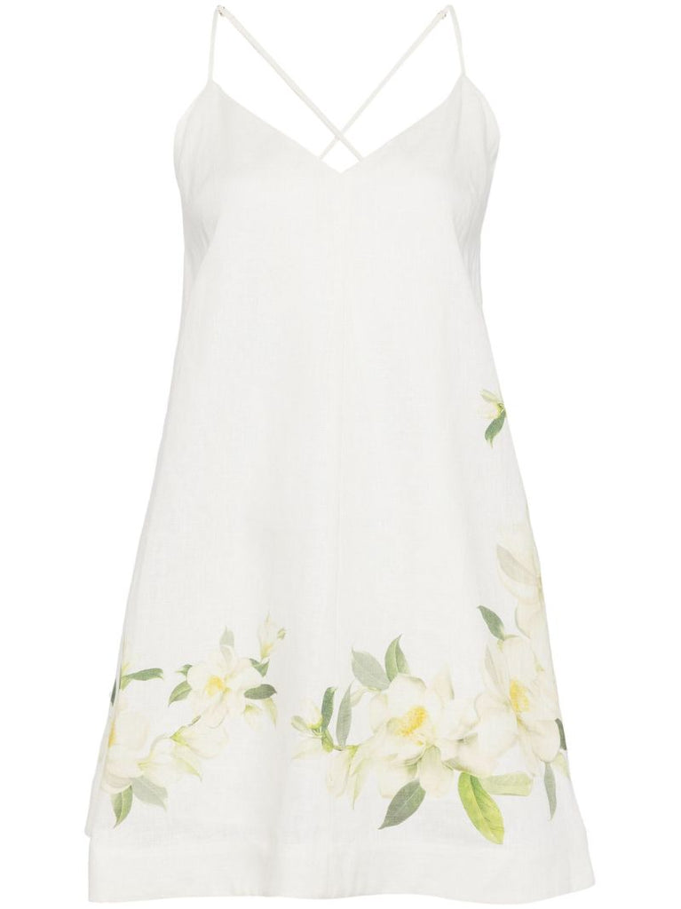 White Harmony Swing Linen Mini Dress