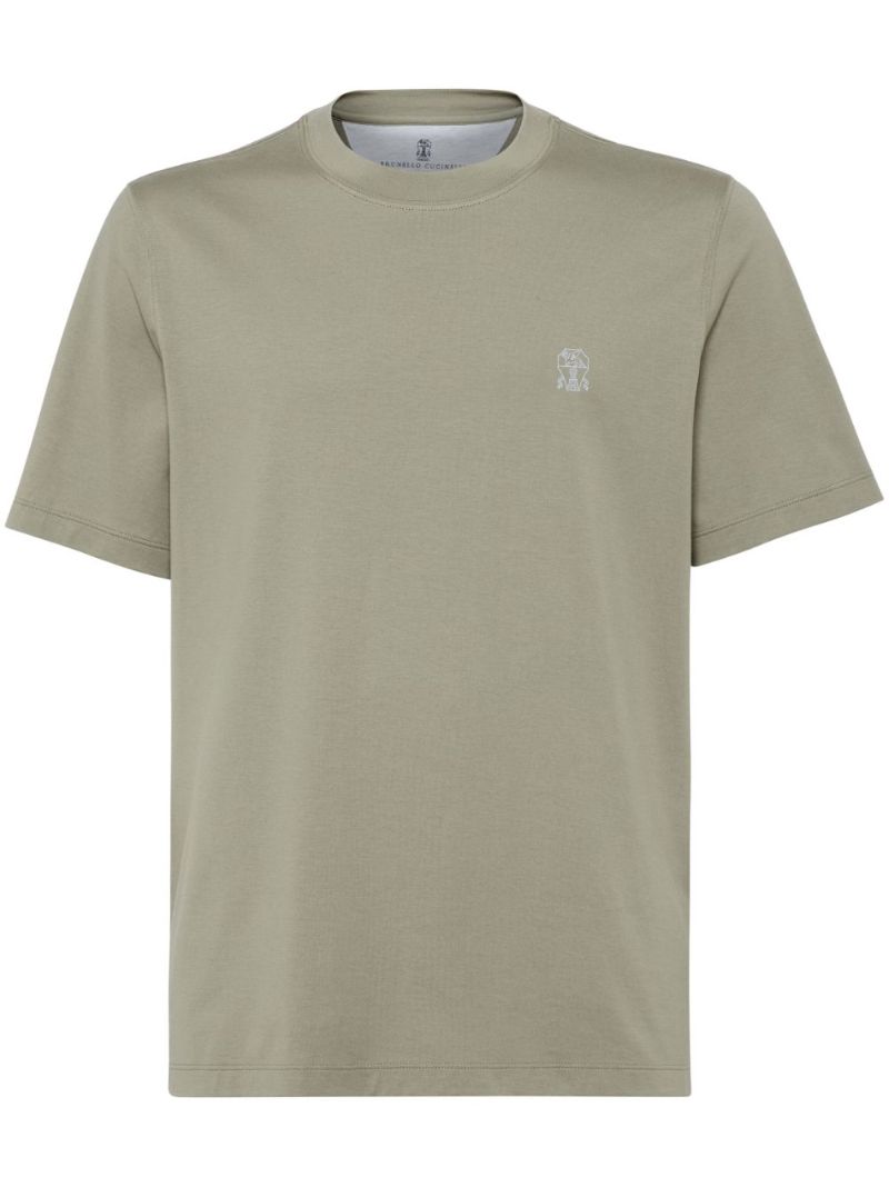 Green Logo-embroidered Cotton T-shirt