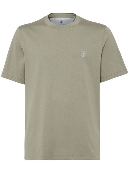 Green Logo-embroidered Cotton T-shirt
